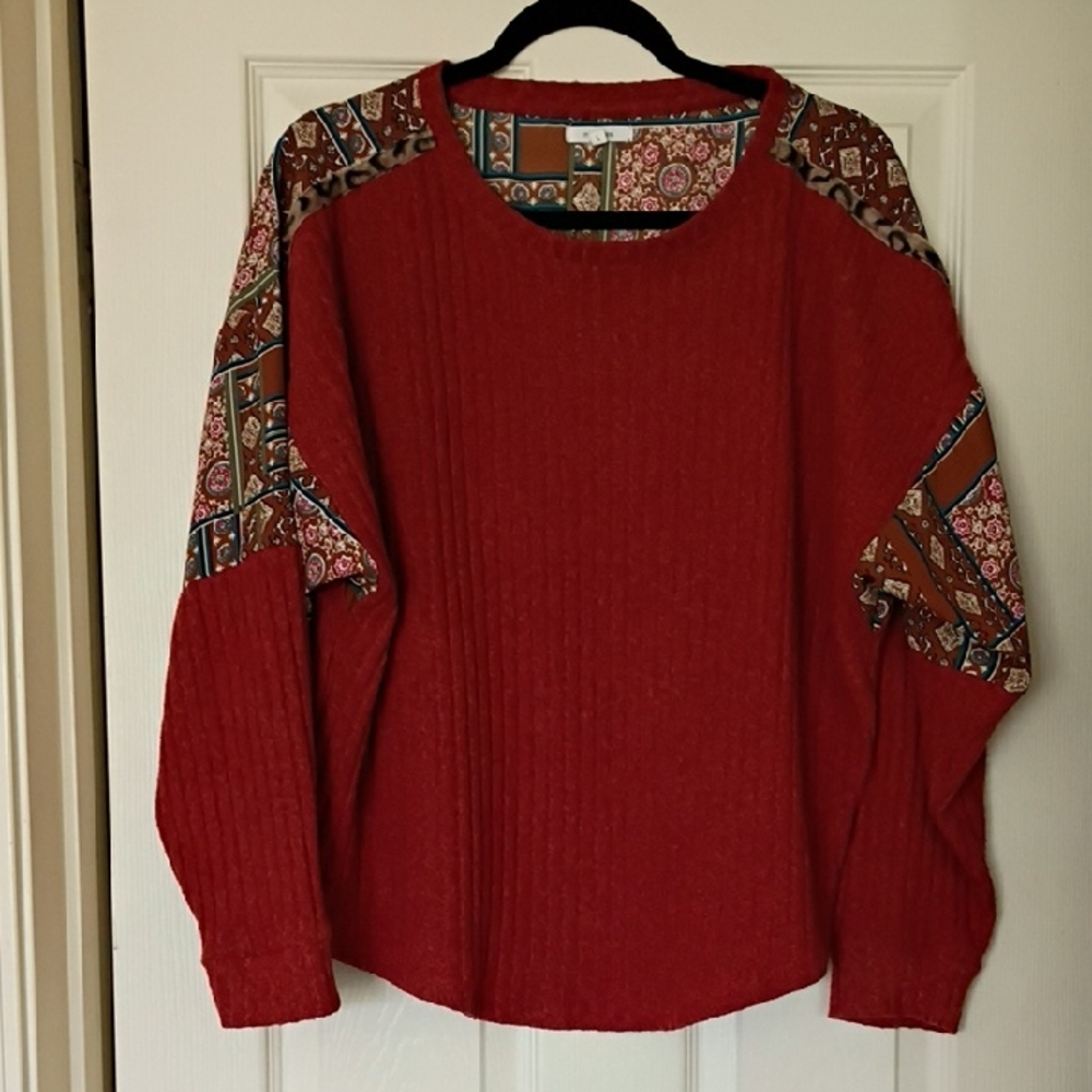 Maurices Brown and Red Boho Patchwork Blouse